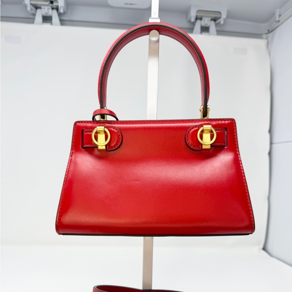 Tory Burch Lee Radziwill Petite Heart Embossed Red Leather Bag Crossbody - Picture 3 of 15